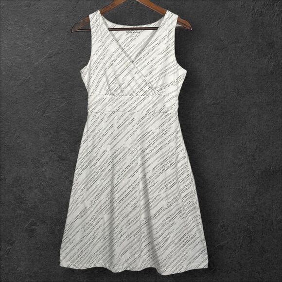 Eddie Bauer A Line‎ Dress Women Size S White Printed Stretch Surplice Modest - Picture 1 of 15